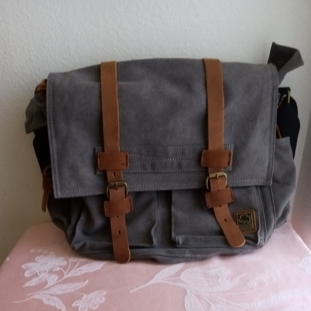 Sechunk Military Style Leather Canvas Messenger Shoulder Bag Back to School